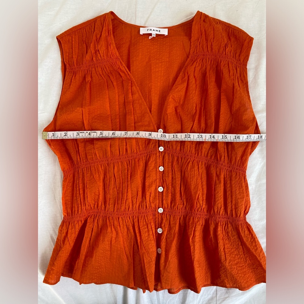 Frame Button Down Orange Crush Ruched Top - Picture 12 of 16